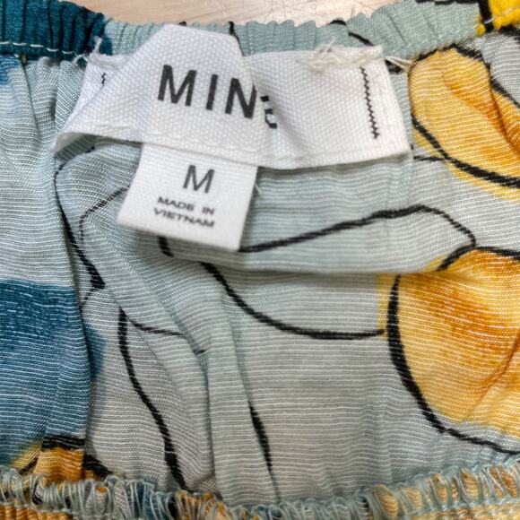 Mine for Anthropologie Blue Yellow Leaf Print Tiered Baby Doll Style Tank Size M - Picture 5 of 5